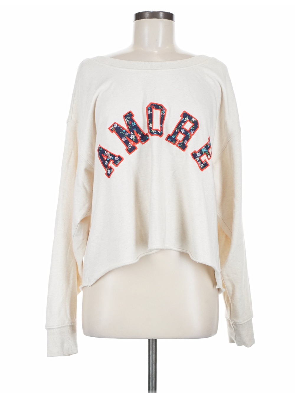 Anthropology Amore Graphic Cropped Sweatshirt - Cream